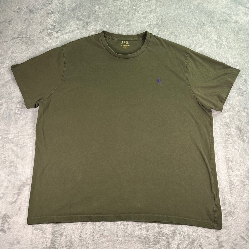 Polo Ralph Lauren T-Shirt Mens 2XB Big & Tall Olive Green Purple Pony Crew Neck